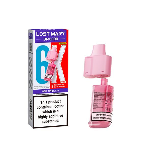 [NEW] LOST MARY BM6000 Refillable Pod P+C Strength: 2% Nic ENG | Flavor: Red Apple ICE wholesale