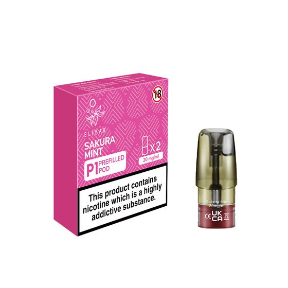 UK supplier [NEW] ELFBAR Mate500 P1 Pre-filled Pod 2ml 2pcs Strength: 2% Nic TPD ENG | Flavor: Sakura Mint