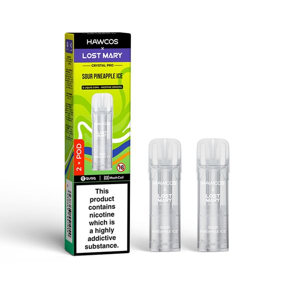 wholesale price HAWCOS × LOST MARY Crystal Pro Prefilled Pod 2ML × 2 (UK) 1PC Flavor: Sour Pineapple Ice | Strength: 2% Nic ENG