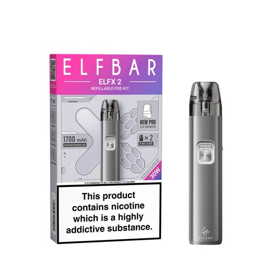 ELFBAR ELFX 2.0 2ml Pod KIT Refillable Pod Starter Kit Color: Space Grey wholesale