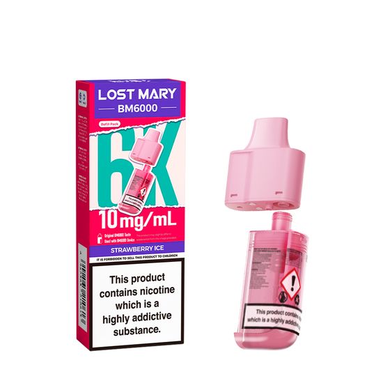 UK supplier LOST MARY BM6000 Refill Pack-1% & 0% Nic Flavor: Strawberry Ice | Strength: 10mg/ml