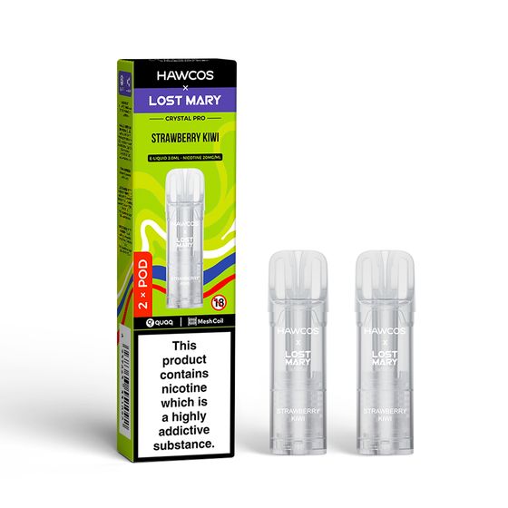 HAWCOS × LOST MARY Crystal Pro Prefilled Pod 2ML × 2 (UK) 1PC Flavor: Strawberry Kiwi | Strength: 2% Nic ENG UK store
