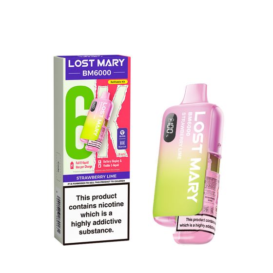 [NEW] LOST MARY BM6000 Refillable Pod Kit -F (UK) 1PC Strength: 2% Nic ENG | Flavor: Strawberry Lime authentic