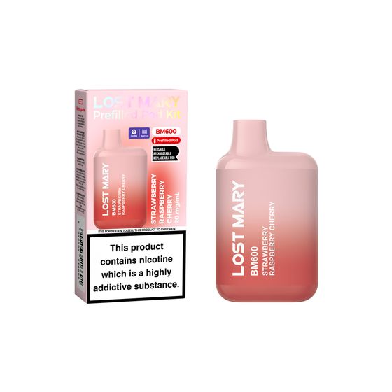 wholesale [NEW] LOST MARY BM600 Prefilled Pod Kit (UK) Strength: 2% Nic ENG | Flavor: Strawberry Raspberry Cherry