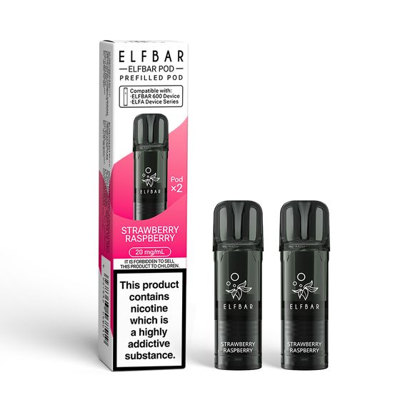 ELFBAR 600 Prefilled Pod × 2 (UK) 1PC Strength: 2% Nic ENG | Flavor: Strawberry Raspberry wholesale price