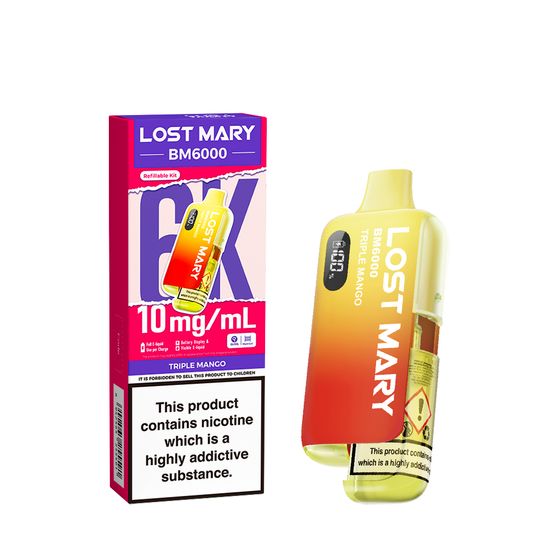 UK wholesale LOST MARY BM6000 Refillable Pod Kit-1% & 0% Nic Flavor: Triple Mango | Strength: 1%
