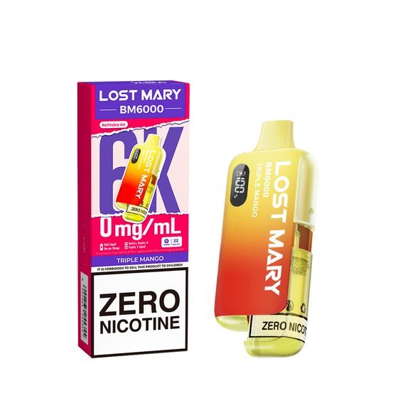 authentic LOST MARY BM6000 Refillable Pod Kit-1% & 0% Nic Flavor: Triple Mango | Strength: 0%