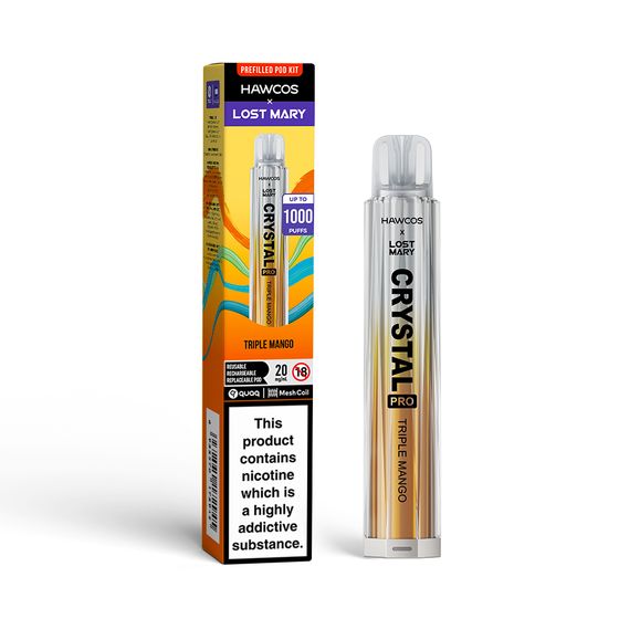 authentic HAWCOS × LOST MARY Crystal Pro KIT (UK) 1PC Flavor: Triple Mango | Strength: 2% Nic ENG