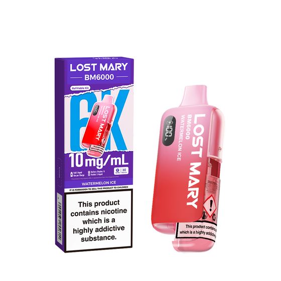 authentic LOST MARY BM6000 Refillable Pod Kit-1% & 0% Nic Flavor: Watermelon Ice | Strength: 1%