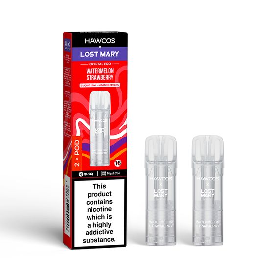 HAWCOS × LOST MARY Crystal Pro Prefilled Pod 2ML × 2 (UK) 1PC Flavor: Watermelon Strawberry | Strength: 2% Nic ENG UK store