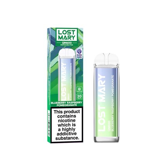UK supplier [NEW] LOST MARY QM600 Disposable Pod Device Flavor: Blueberry Raspberry Pomegranate | Strength: 2% Nic TPD ENG