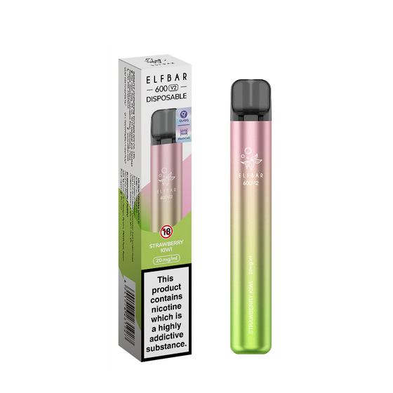 wholesale price [NEW] ELFBAR 600V2 Disposable Pod Device 20mg Flavor: Strawberry Kiwi | Strength: 2% Nic TPD ENG